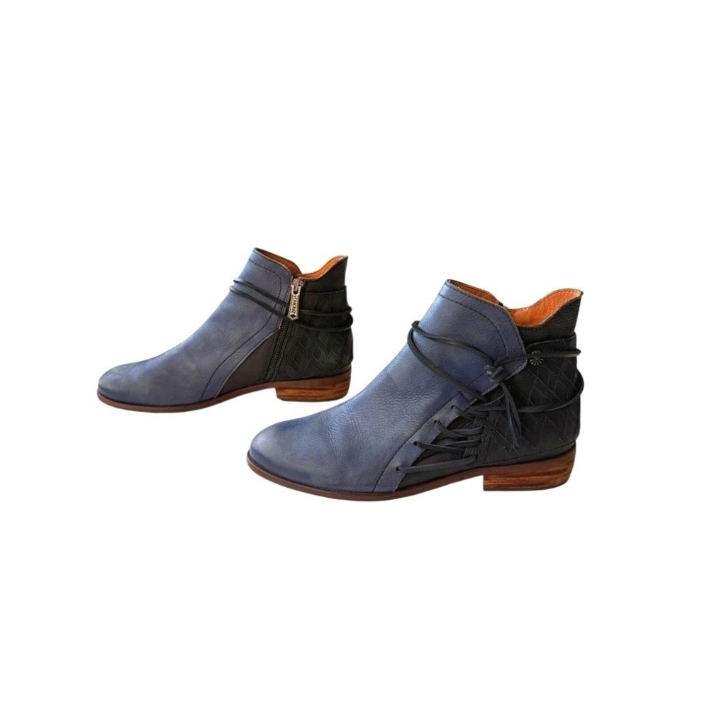 Veracruz Artisan‎ Salt Of The Earth Blue Leather Booties Rustic Boho Western 40